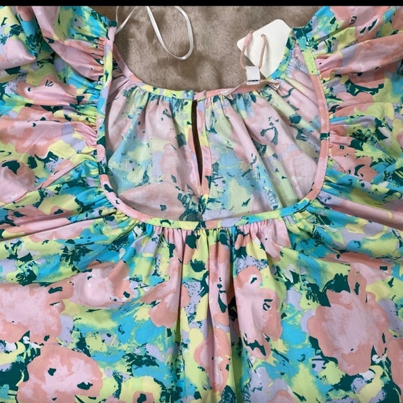 GB Square Neck Ruffle Hem Floral Poplin Dress NWOT - Picture 2 of 6